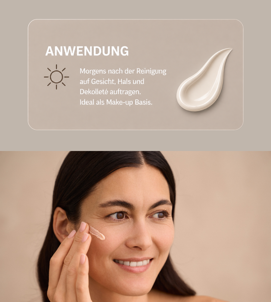 3 Produkte. Text: Reinigen, Wirken, Pflegen. Multi Active Mousse, Hyaluron 3D Booster, Hyaluron Repair Filler Day.