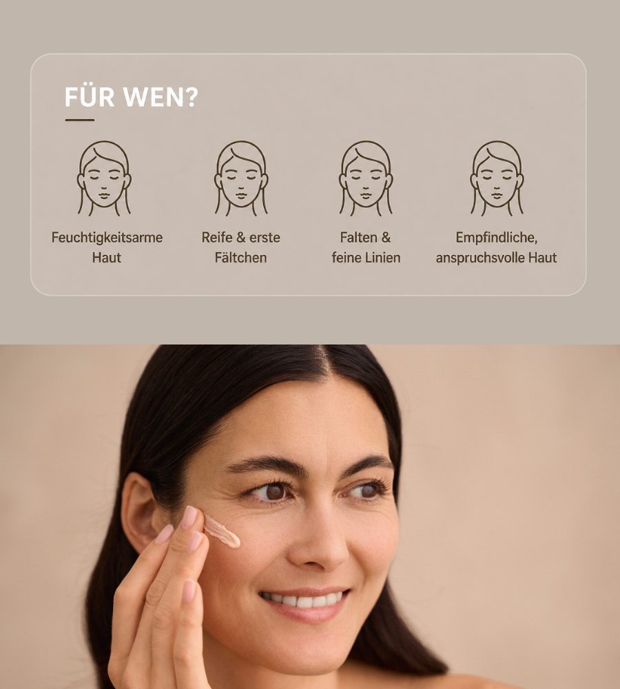 EUBOS Anti Age Pflegeroutine. 3 Produkte: Multi Active Mousse, Hyaluron 3D Booster, Hyaluron Day Repair Plus.