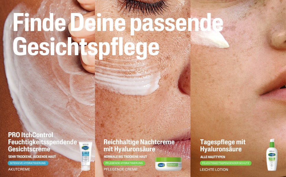 Gesichtspflege-Produkte. PRO ItchControl Gesichtscreme, Nachtcreme, Tagespflege. Text: Finden Sie Ihre passende.