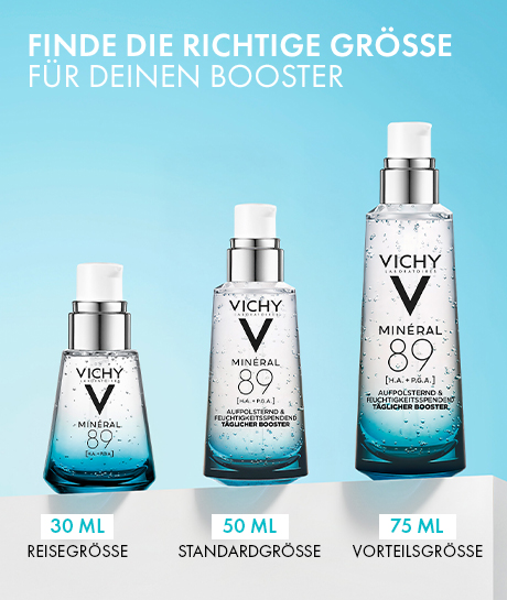 Frau mit strahlender Haut, die das Vichy Mineral 89 Produkt aufträgt.