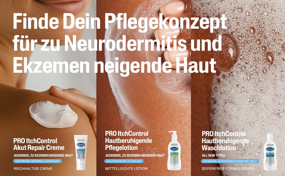 3 Produkte CETAPHIL PRO. Text: Finde Dein Pflegekonzept für zu Neurodermitis und Ekzemen neigende Haut.