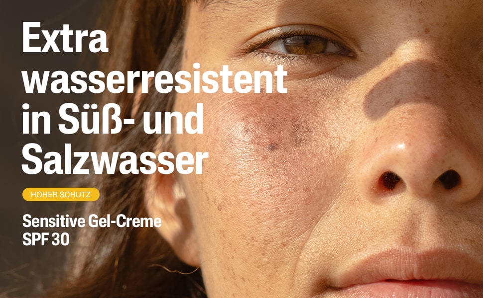 Banner mit Produktabbildungen und Personen. Text: Hochwirksamer Sonnenschutz für jeden Hauttyp. Von Dermatologen entwickelt.