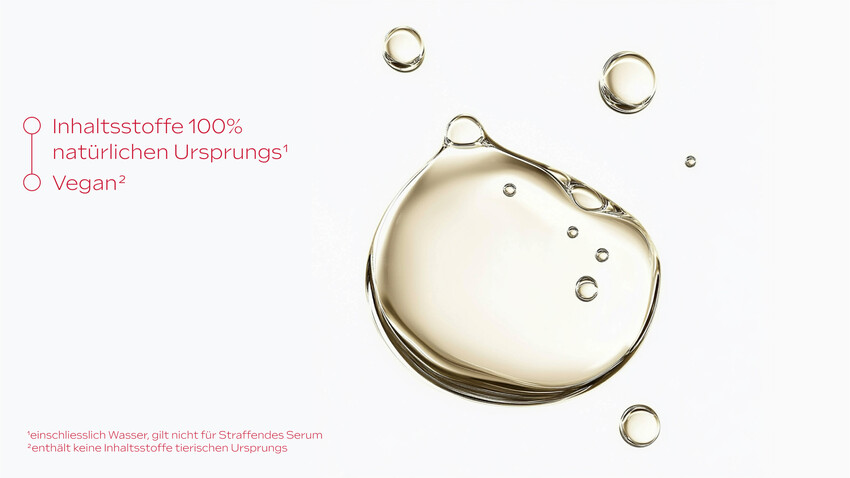 Gesicht einer Frau. Text: Straffere Haut in 14 Tagen.