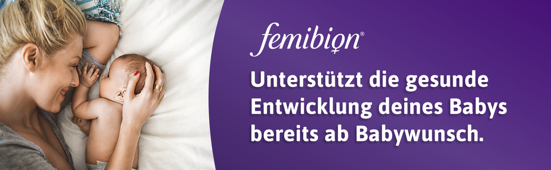 Femibion® 0 BabyPlanung. Mutter mit Baby. Zink, Selen, Vitamine. Glutenfrei, laktosefrei, GVO-frei.
