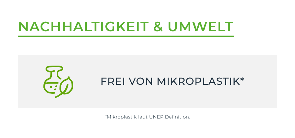 Text: Nachhaltigkeit & Umwelt. Frei von Mikroplastik.