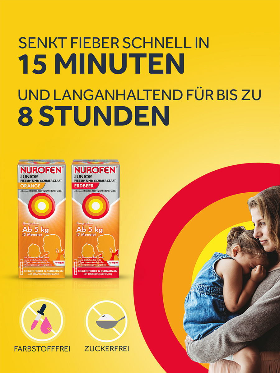 Senkt Fieber schnell in 15 Min. und langanhaltend bis 8 Std. Mit Erdbeer- und Orangengeschmack.