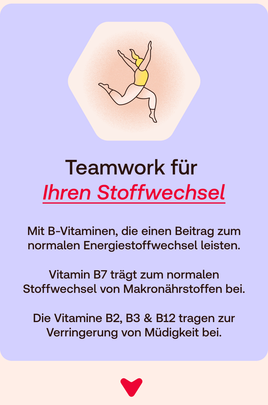 Illustration: Teamwork für Ihren Stoffwechsel. Text über B-Vitamine und Müdigkeit.