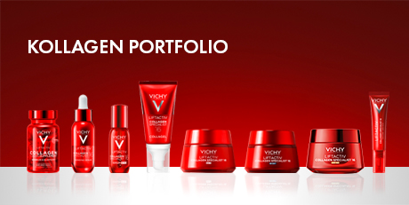 Vichy Liftactiv Collagen Specialist 16 Nachtcreme in rotem Tiegel, schnell einziehende Textur.