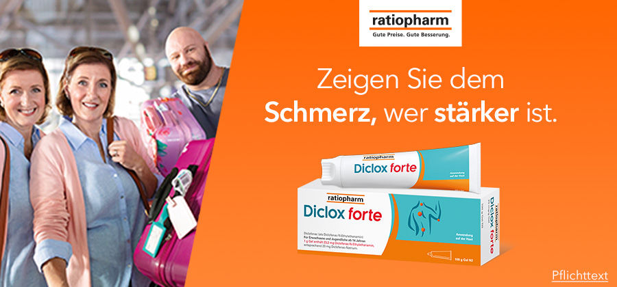 Diclox Forte,  Diclofenac, La Roche, Schmerzgel, Schmerzgel, Schmerzgel, Ratiopharm, Diclo, Rückenschmerzen, Reiseapotheke