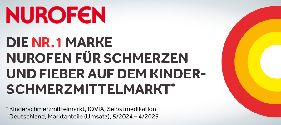 Text: Nurofen, die Nr. 1 Marke für Schmerzen und Fieber auf dem Kinderschmerzmittelmarkt.
