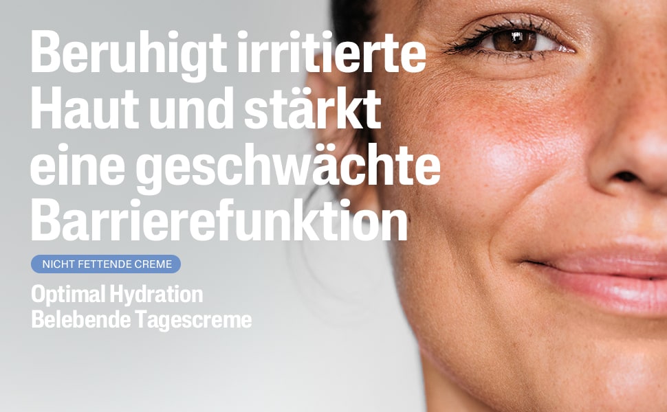 Frau mit glatter Haut, Cetaphil Optimal Hydration Belebende Tagescreme.