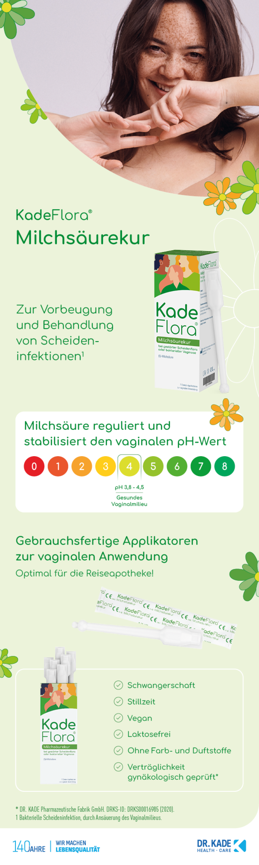 KadeFlora Milchsäurekur: pH-Wert-Stabilisierung, 7 Applikatoren, für Schwangerschaft, vegan, ohne Duftstoffe.
