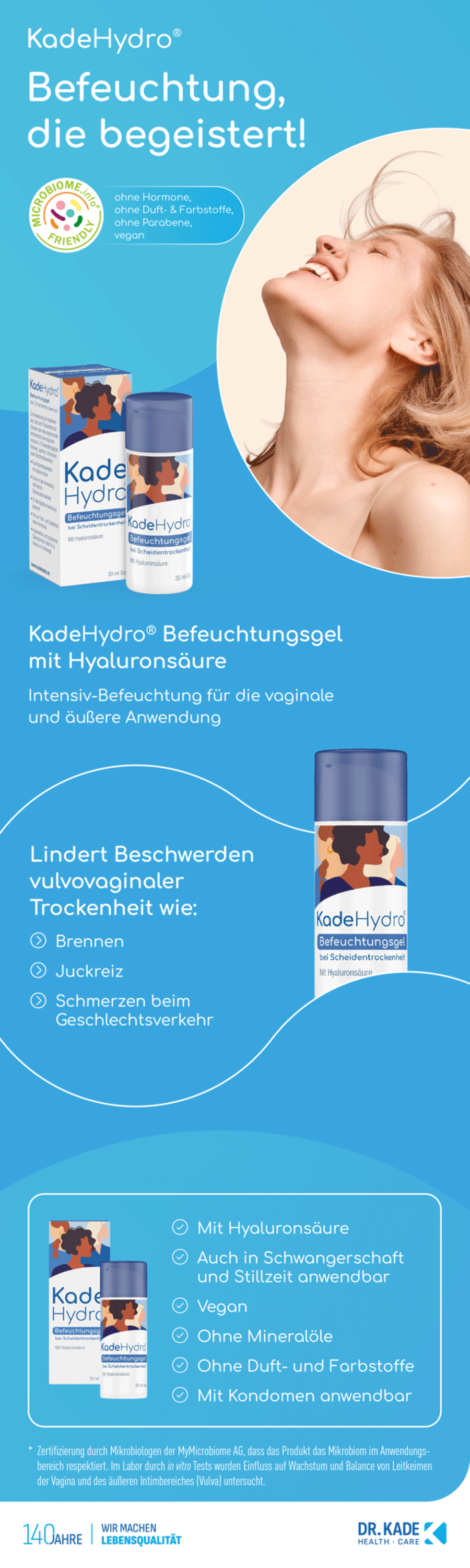 KadeHydro Befeuchtungsgel: Anwendung, Vorteile, Inhaltsstoffe, vegan, mit Hyaluronsäure.