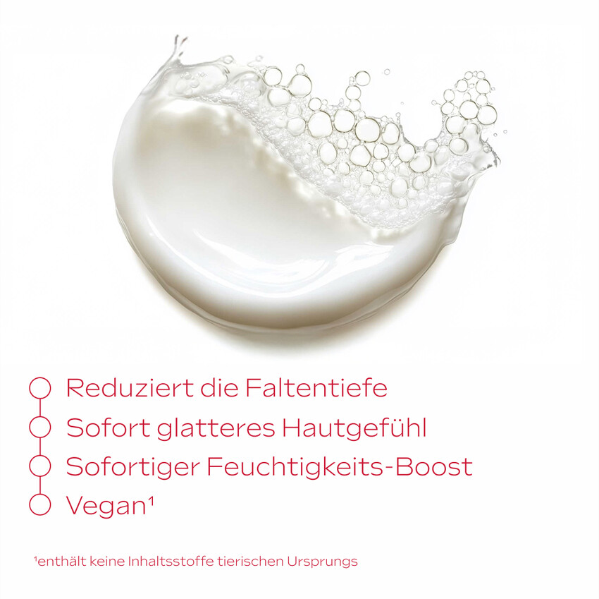 Weleda Straffendes Serum, Flasche. Rote Flasche mit Pipette, Granatapfel-Motiv. Text: Straffendes Serum.
