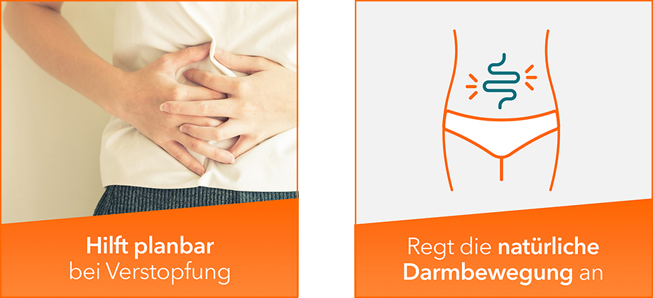 Zwei Packungen Laxans-ratiopharm® 5 mg Tabletten mit Abbildung des Bauchbereichs und Darmaktivität.