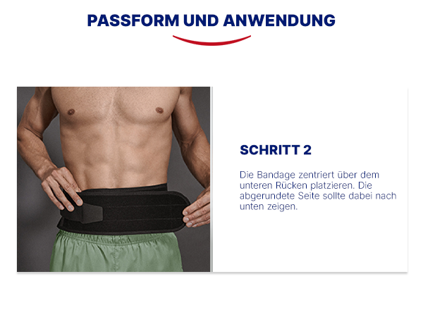 Anwendung der Rückenbandage. Schritt 2: Befestigen.