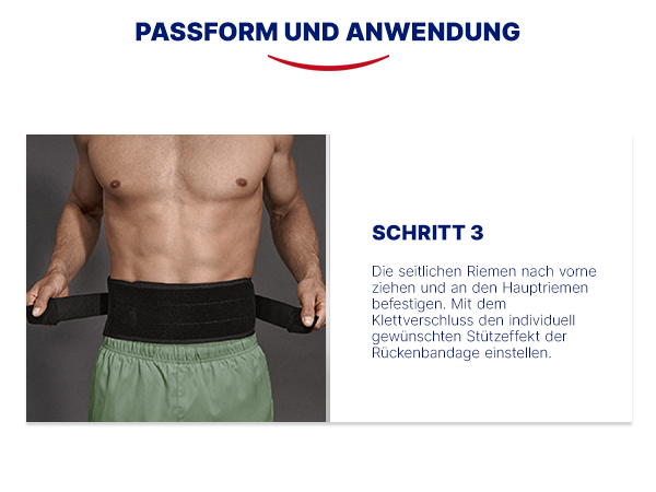 Anwendung der Rückenbandage. Schritt 3: Einstellen.