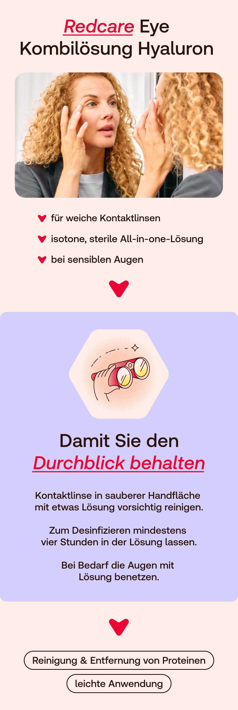 Redcare Eye Kombilösung 260ml, isotonisch & steril für weiche Kontaktlinsen.