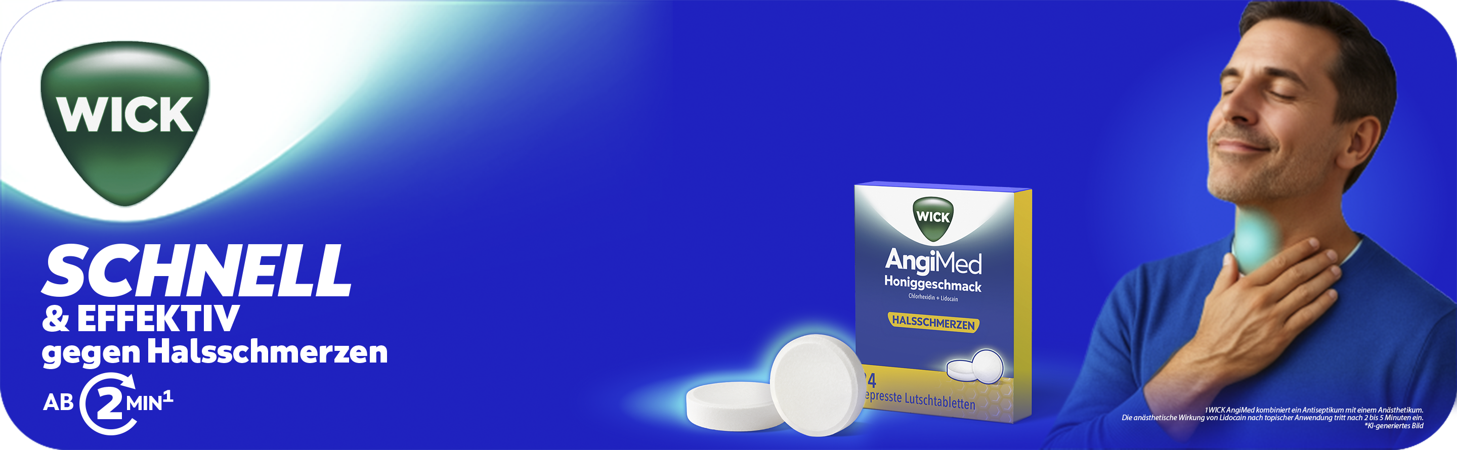 WICK AngiMed Honiggeschmack Lutschtabletten, 24 Stück. Symptomatische Behandlung von Halsschmerzen.