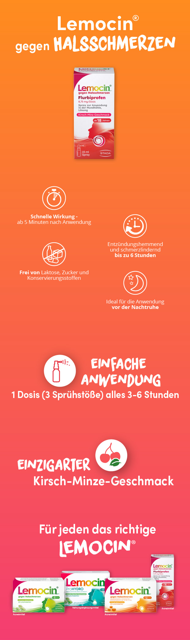Werbebild mit Produkt und Icons. Informationen zu Wirkung, Anwendung und Inhaltsstoffen.