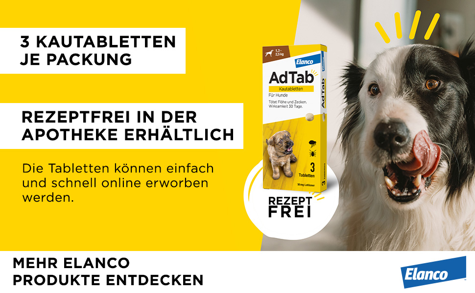 3 Kautabletten je Packung. Rezeptfrei in der Apotheke erhältlich. Hund.