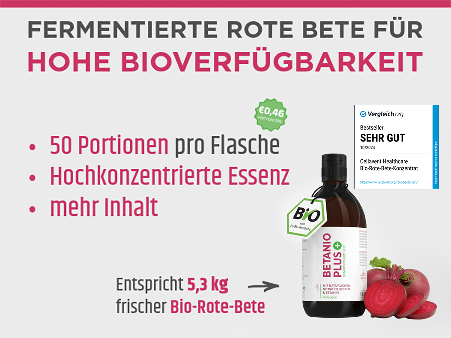 Grafik: Rote Bete mit Blättern. Text: Traditionell fermentiert, ohne Zusätze, vegan, optimales N/O Verhältnis.