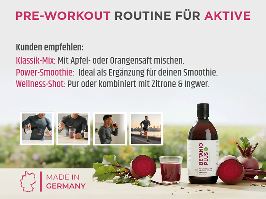 Männer halten Flaschen. Text: Betanio PLUS lässt sich sinnvoll mit Cherry PLUS und Granavie PLUS kombinieren.