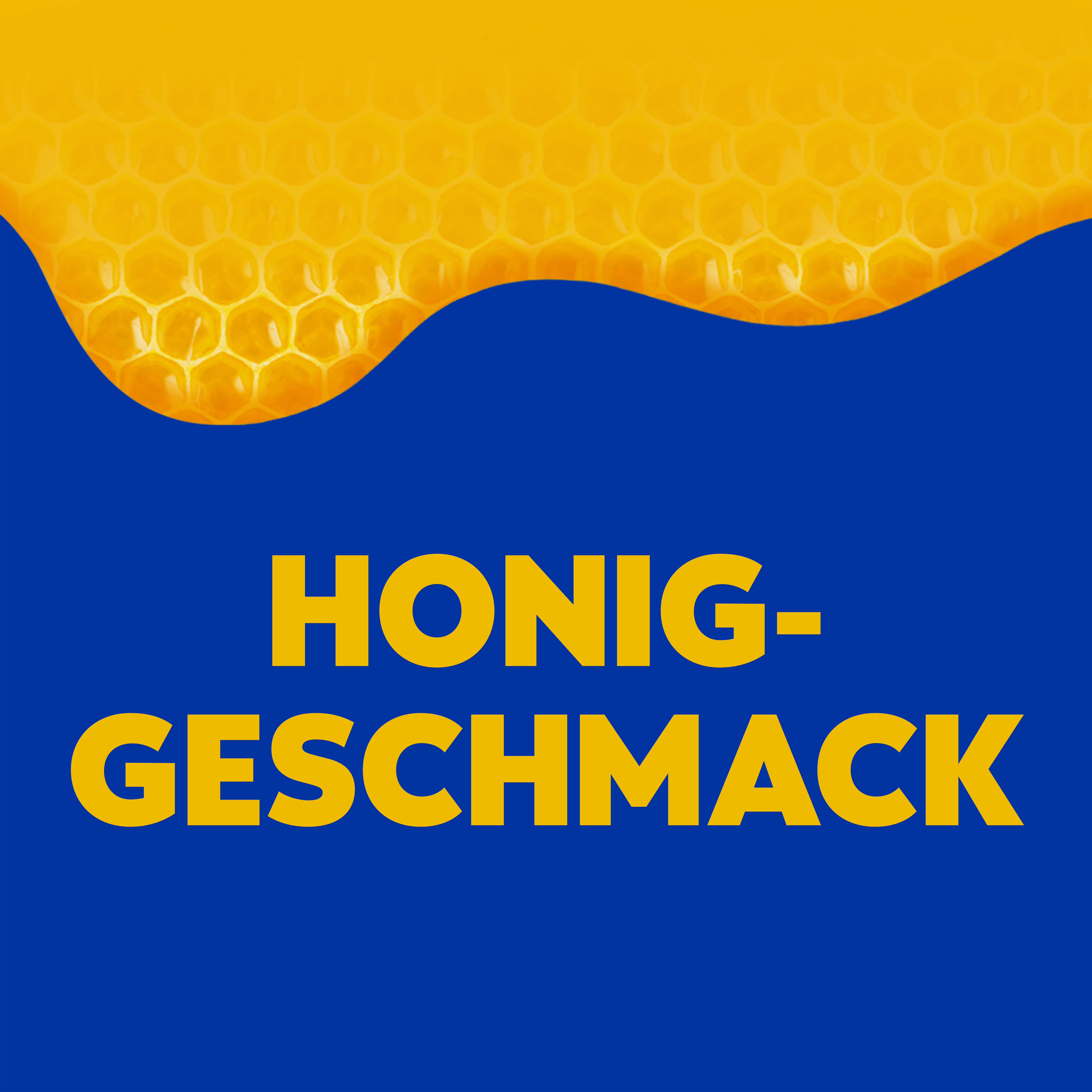 Gelber Honigwaben-Hintergrund. Text: Honig-Geschmack.