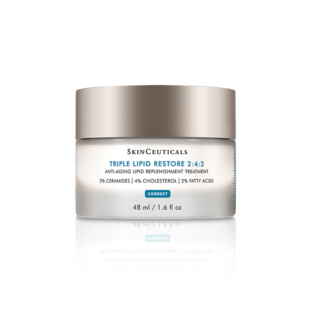 Creme-Tiegel mit Deckel. Aufschrift: SkinCeuticals TRIPLE LIPID RESTORE 2:4:2. 48 ml / 1.6 fl oz.