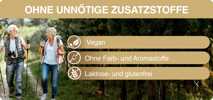 Älteres Paar gibt sich High Five. Text: 1.000 mg Weihrauch-Extrakt täglich, 85% Boswelliasäuren & 20% AKBA.