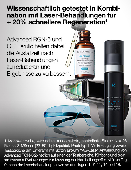 Advanced RGN-6 und C E Ferulic. Reduzieren Ausfallzeit nach Laserbehandlungen. Wissenschaftlich getestet.