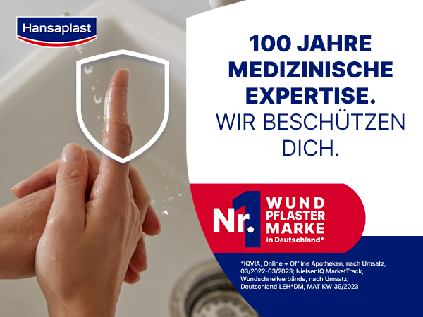 Wunde wird mit Wundsalbe behandelt. Text: Heilen. Hilf deiner Wunde zu heilen.