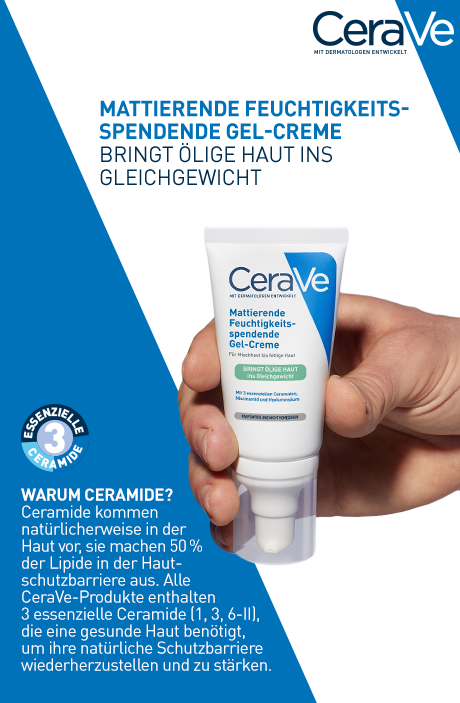 CeraVe Mattierende Feuchtigkeitsspendende Gel-Creme. Tube. Leichte Gel-Creme, angenehm aufzutragen.