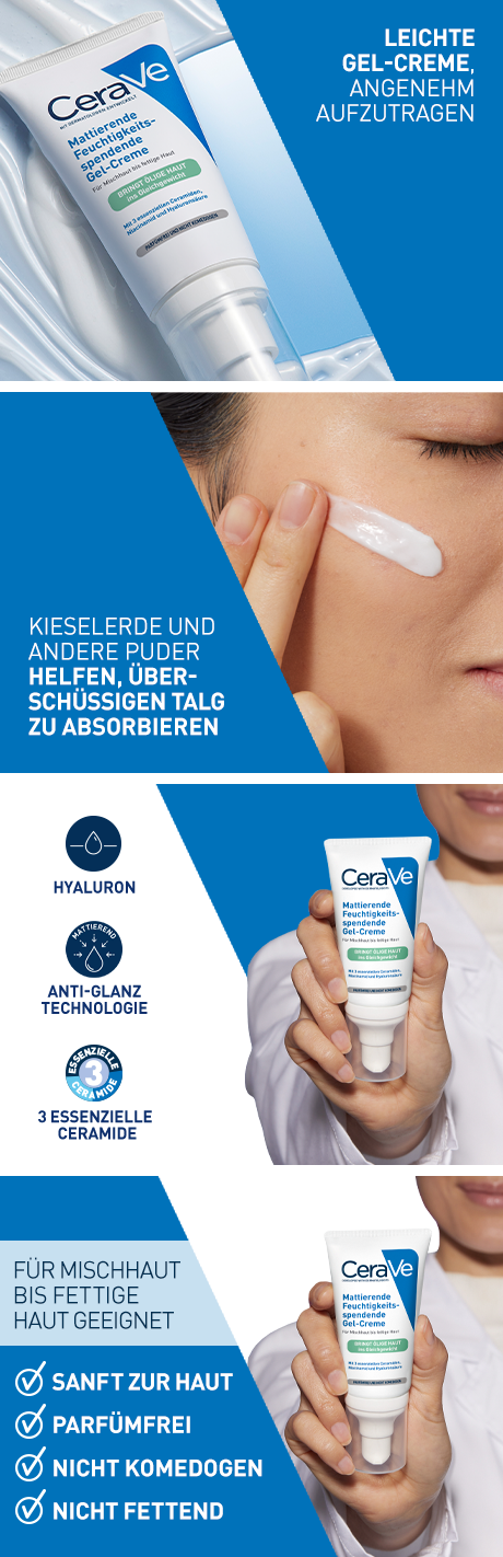 CeraVe Mattierende Feuchtigkeitsspendende Gel-Creme. Tube. Für Mischhaut bis fettige Haut geeignet.
