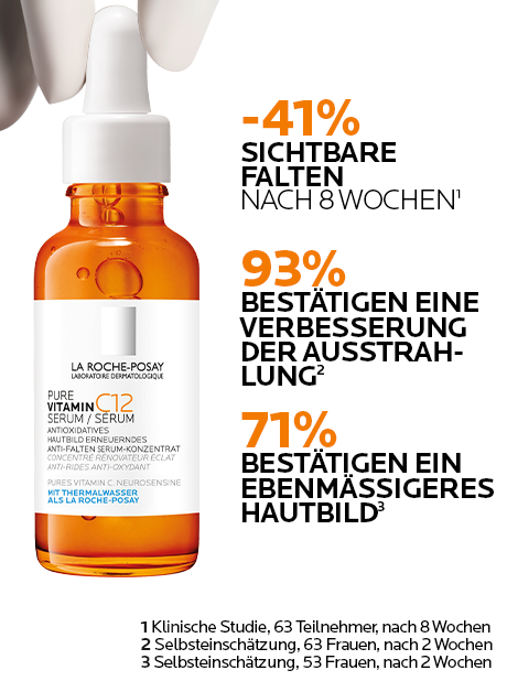 La Roche-Posay Logo. Bild von Händen, die Haut berühren. Text: Für empfindliche Haut entwickelt. Von Dermatologen empfohlen.