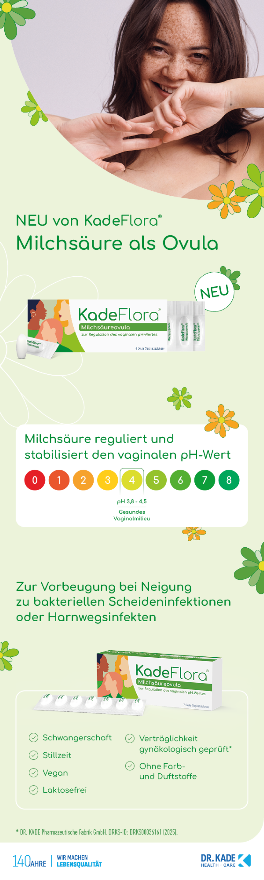 KadeFlora Milchsäureovula: pH-Wert-Regulierung, für Vorbeugung und Behandlung, vegan.