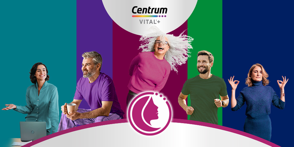 Menschen verschiedener Altersgruppen und Ethnien. Logo: Centrum Vital+.