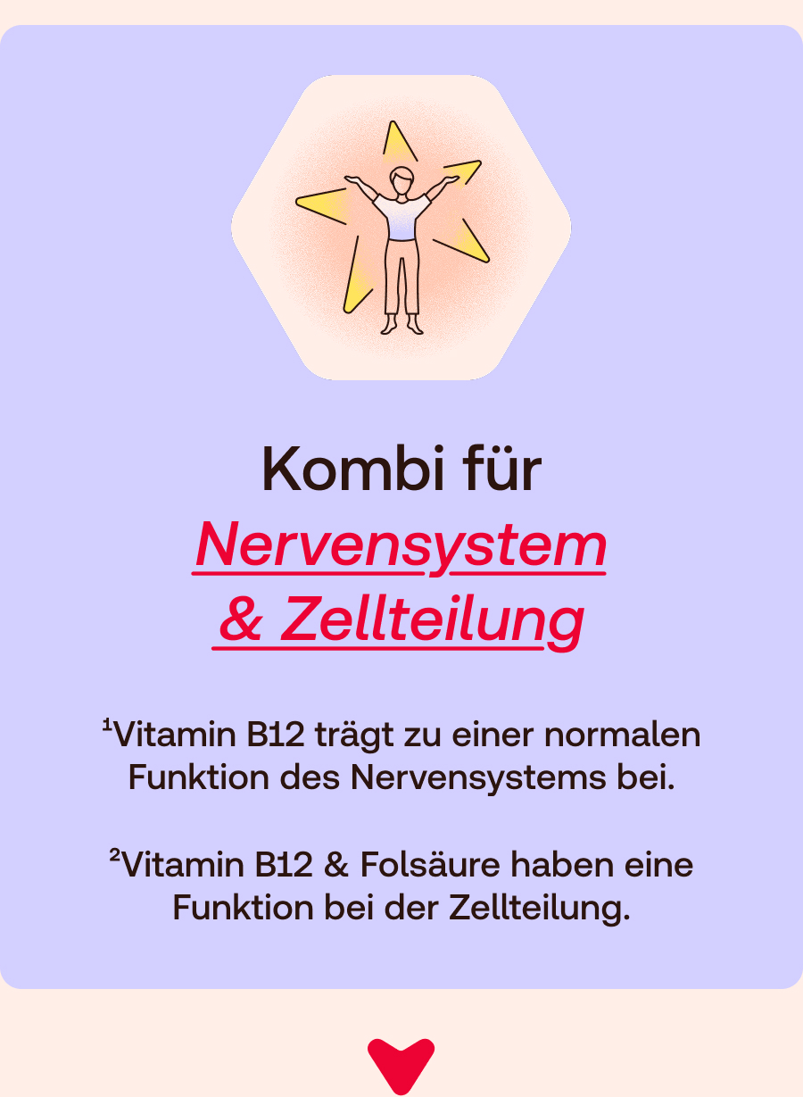Redcare Vita UMP Forte. Schachtel mit 40 Kapseln. Enthält UMP, Vitamin B12 und Folsäure. Für Nervenfunktion und Zellteilung.