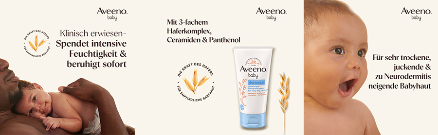 Aveeno Baby Dermexa Balsam. Tube mit blauem Deckel. Enthält 75ml. Für sehr trockene, juckende Haut.