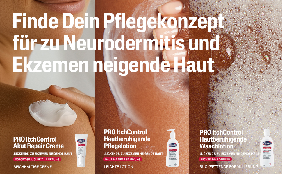 Pflegekonzept für Neurodermitis und Ekzeme: Cetaphil PRO Akut Repair Creme und Waschlotions.
