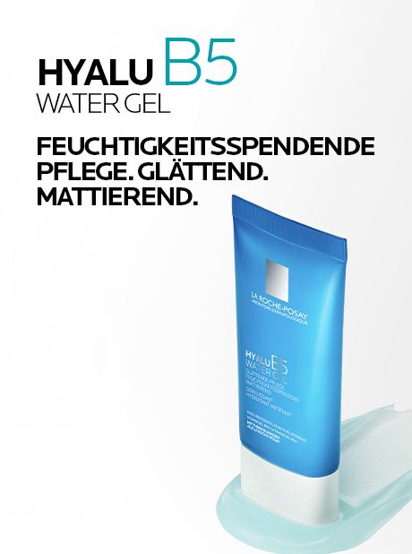 Hyalu B5 Water Gel. Feuchtigkeitsspendend & mattierend. Hyaluronsäure, Vitamin B5, Salicylsäure. Produktabbildung.