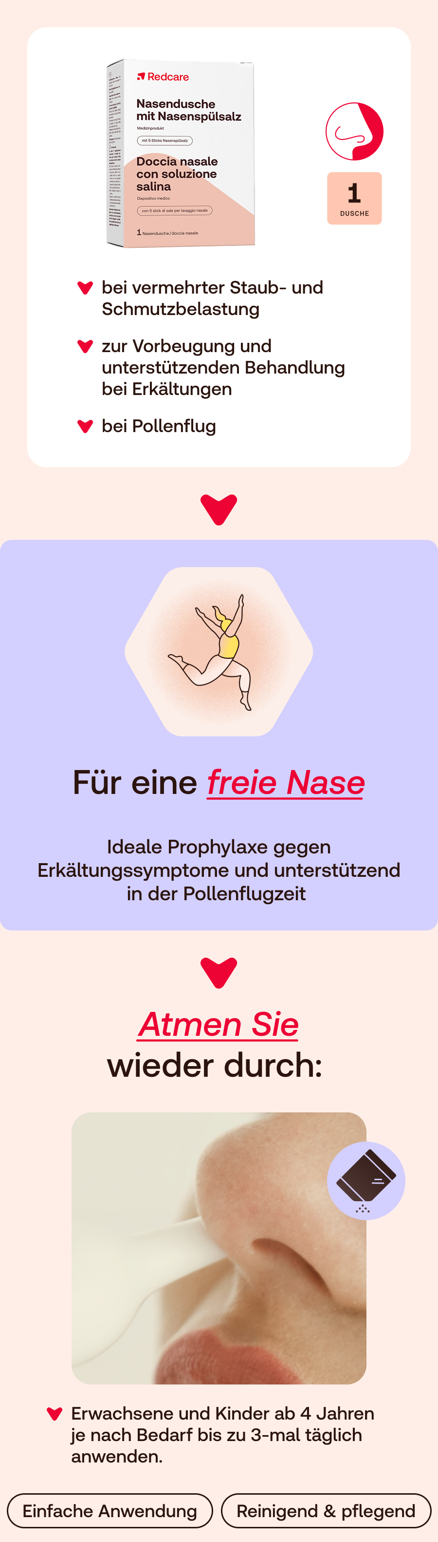 Werbebild mit Produktabbildung. Text: Für eine freie Nase. Ideal gegen Erkältungssymptome und Pollen.