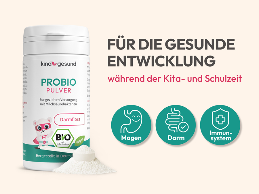 Zwei Kinder essen Erdbeeren. Text: Für die Besten das Beste, 6 Mrd. Bakterien, Bio Inulin, 100% vegan.