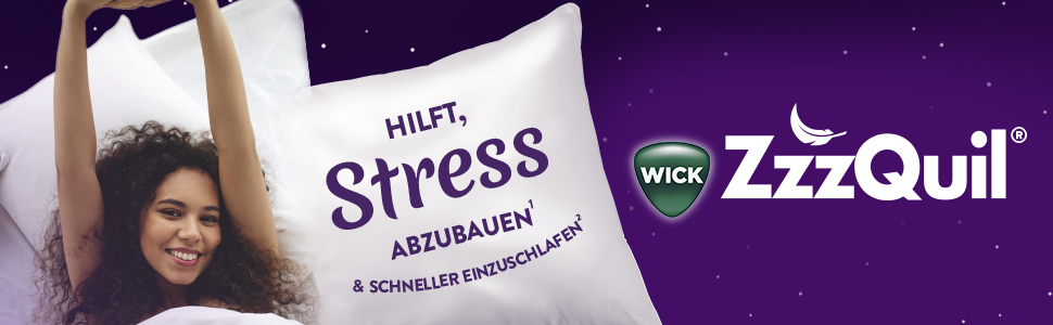 WICK ZzzQuil Gute Nacht+ Stress Balance. Packung mit 28 Tabletten.