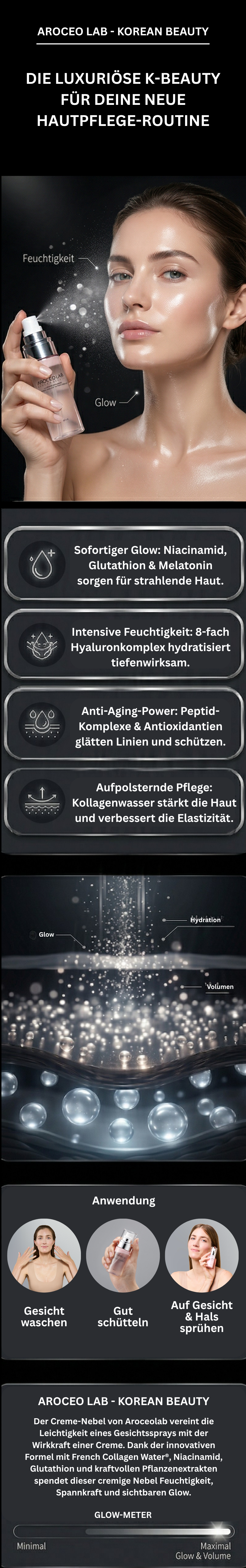 Grafik mit Frau, Produktflasche und Text. Text: Die luxuriöse K-Beauty für eine neue Hautpflege-Routine.