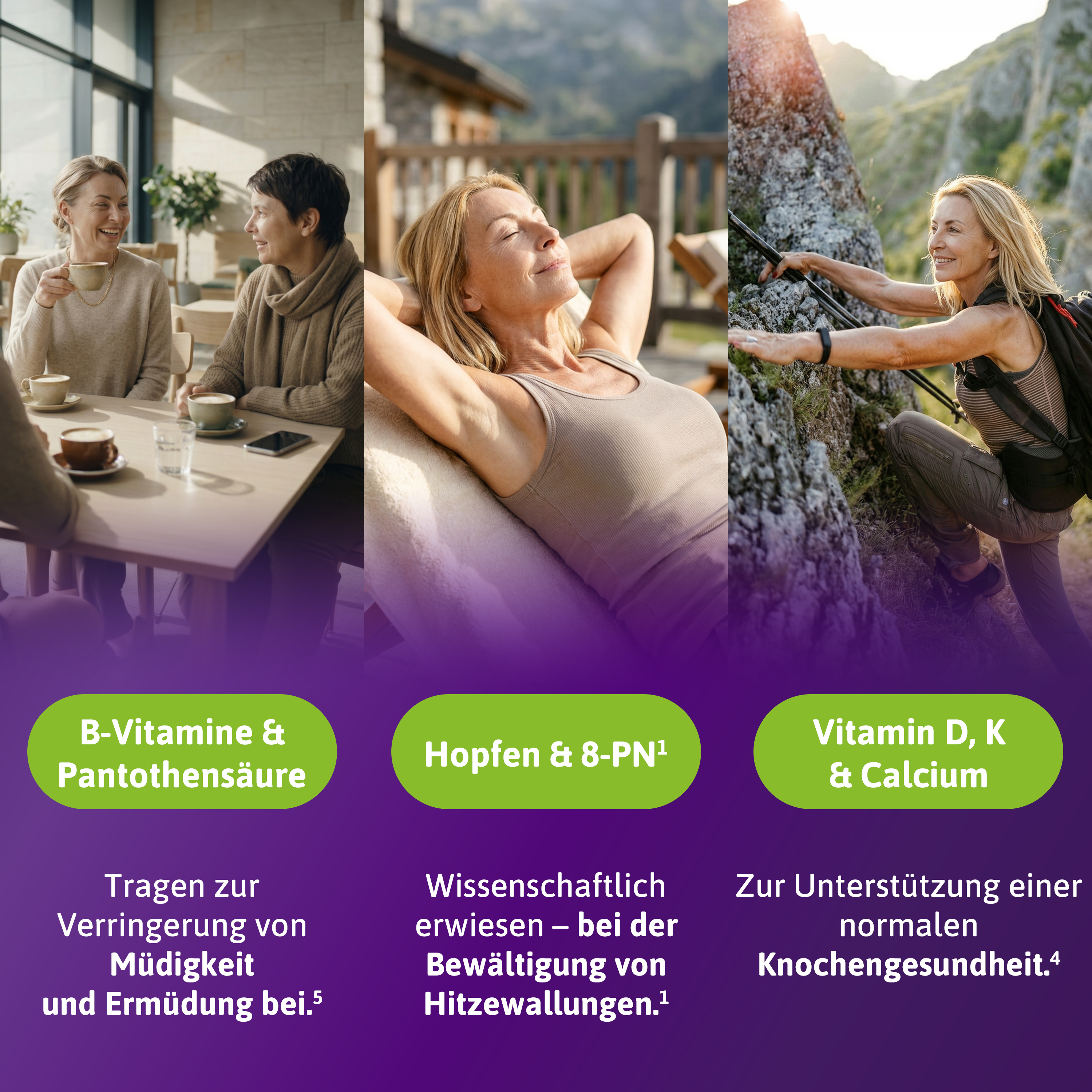 Femibion Menopause Plus Packung mit 30 + 30 Tabletten, hormonfrei.