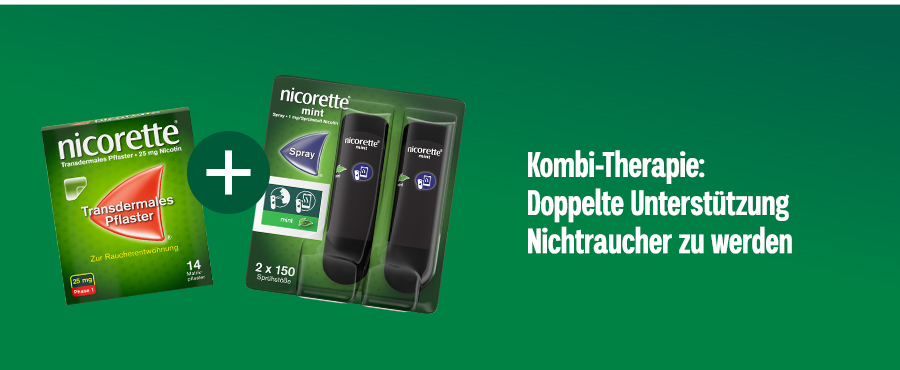 Nicorette Mint und Fruit & Mint Nikotinsprays in zwei Geschmacksrichtungen.