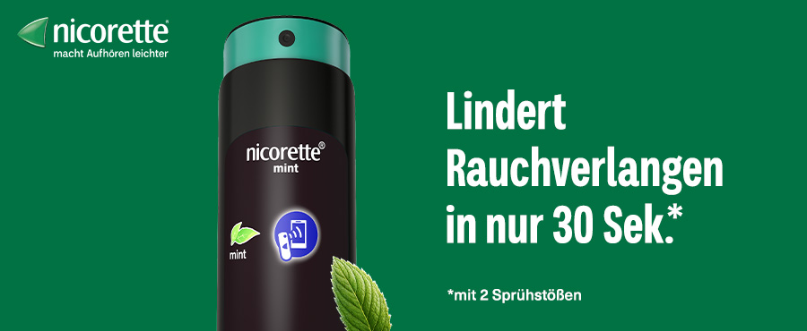 Nicorette Mint Nikotinspray lindert Rauchverlangen in 30 Sekunden.