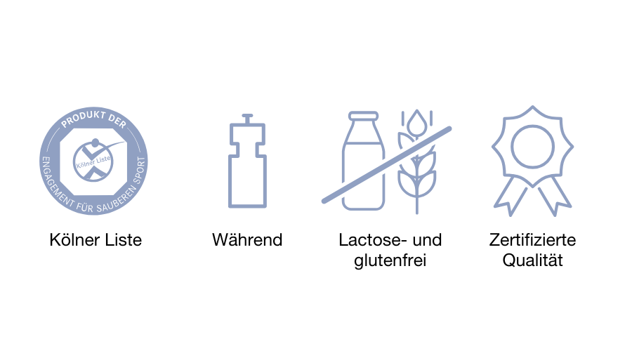 Symbole: Kölner Liste, während, laktose- und glutenfrei, zertifizierte Qualität.