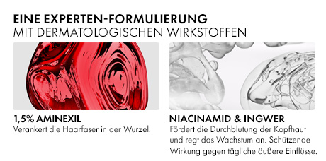 Abstrakte Darstellung von 1,5% Aminexil und Niacinamid & Ingwer für die Kopfhaut.